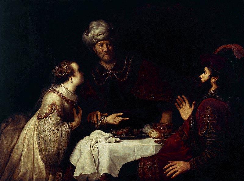 Jan victors Esther accuses Haman before Ahasveros oil painting image